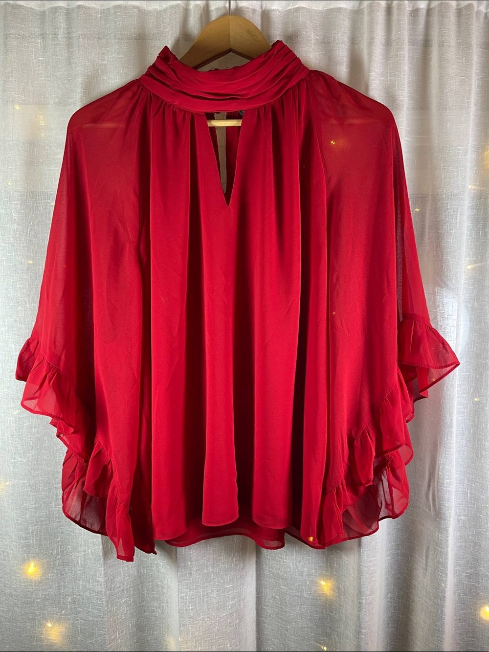 Vince Camuto Red Ruffle-Sleeve Chiffon Blouse